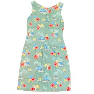 La Cabaña All Night Long Floral Tropical  Olive Green Sleeveless Dress SZ S.